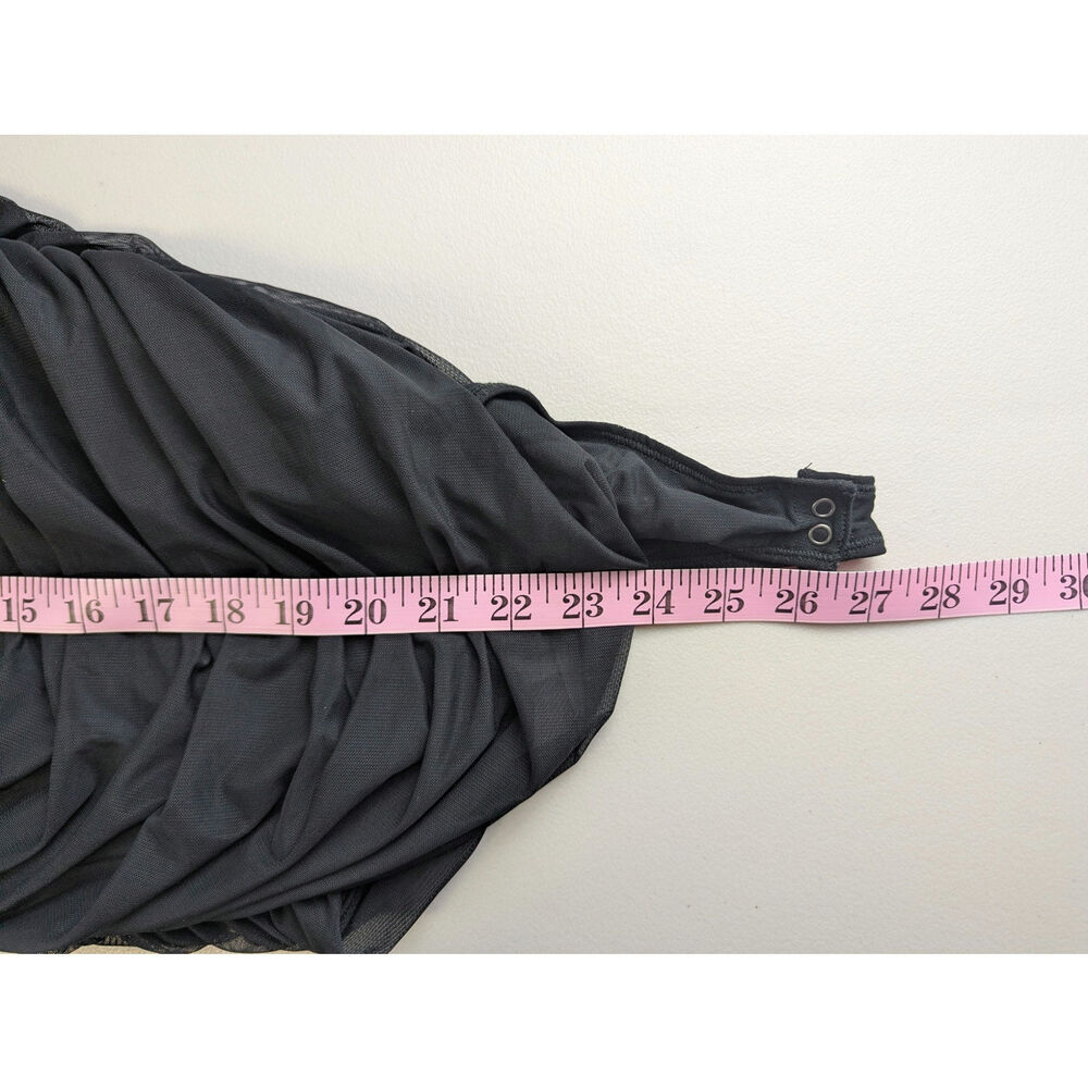 Abercrombie & Fitch Mesh Foldover Bodysuit Sheer Long Sleeve Black Ruching Med - Picture 6 of 6